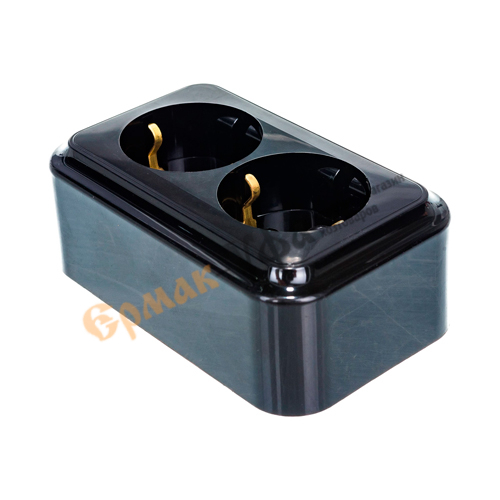 Розетка ОП 2-местн з/к BYLECTRICA, РА16-261, ЧЕРНАЯ, 1/8/32