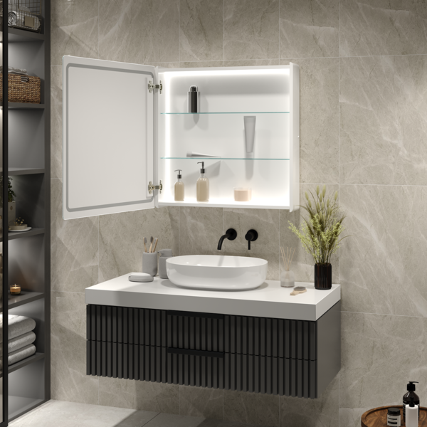 Зеркальный шкаф MIXLINE, Симпл, 700*700, ШВ универсальный, механический выкл., светодиодная подсветк