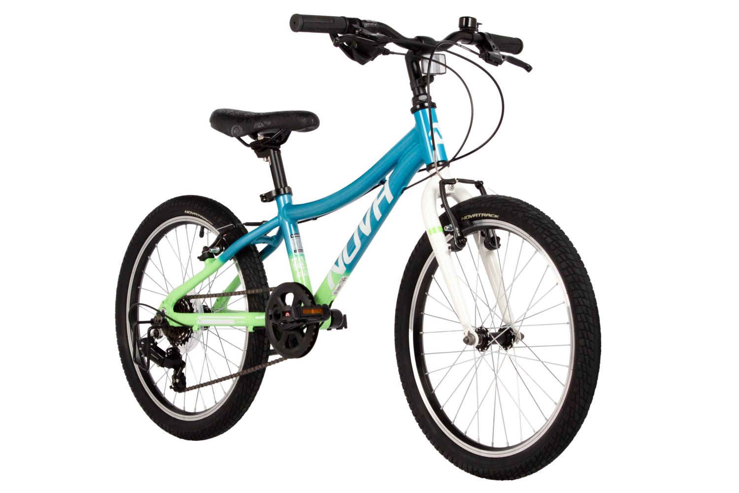 Велосипед NOVATRACK 20, KATRINA, алюм., голубой-салатовый, 6-скор, Shimano/Microshift V-brake