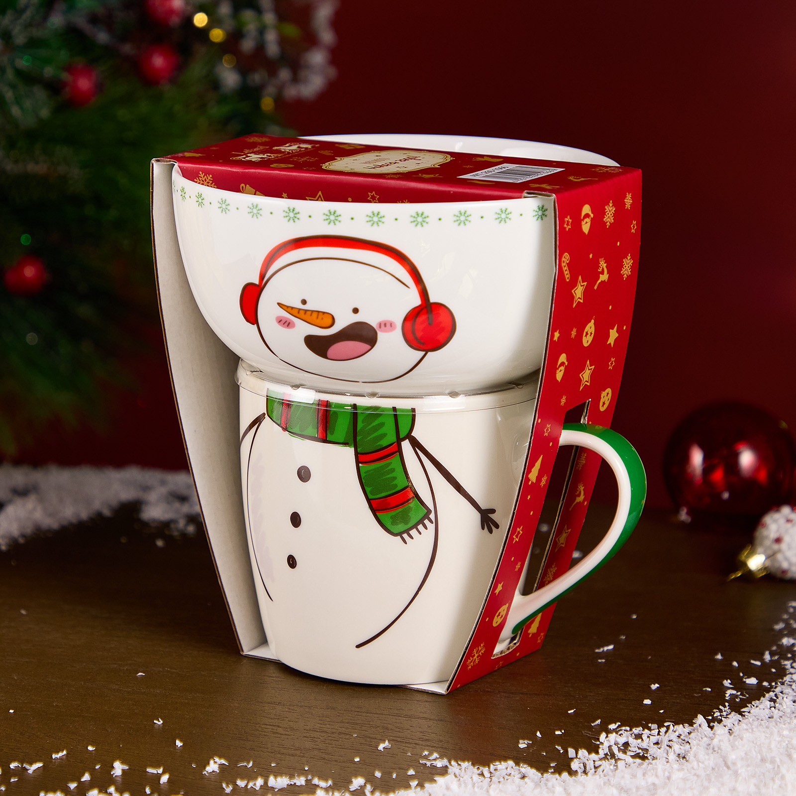 НАБОР ПОСУДЫ LEFARD, СНЕГОВИК, 2 ПР., КРУЖКА 360МЛ, САЛАТНИК 500МЛ