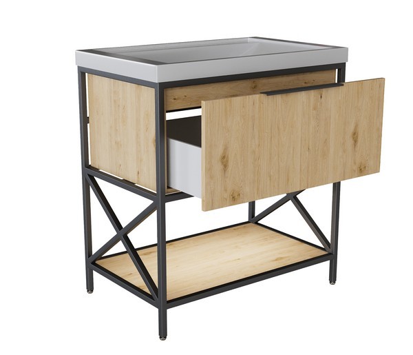 Тумба д/ванной, БРУКЛИН-80,  ОТДЕЛЬНО ПРИОБРЕТАЕТСЯ РАКОВИНА Дуб Бунратти под раков. Фостер 80, Kirovit /Fest 80, Sanita Luxe ЛОФТ, ЛДСП, раковина в комплект не входит