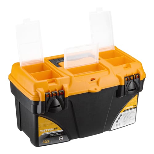 Ящик для инструментов IDEA ТИТАН 18, М 2936, с секциями, черный с желтым