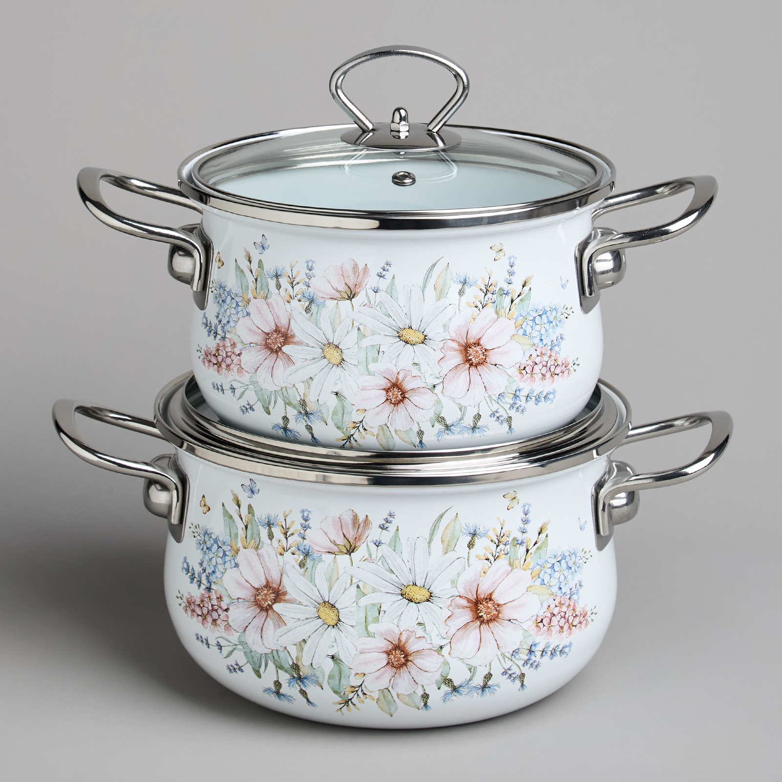 НАБОР КАСТРЮЛЬ AGNESS ЭМАЛИРОВАННЫХ СЕРИЯ, ДВОРЦОВЫЙ ПАРК, 4ПР. 2, 0Л И 2, 8Л, 18Х11СМ, 20Х12СМ