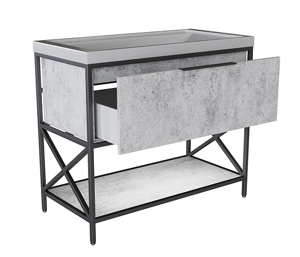 Тумба д/ванной, БРУКЛИН-100,  ОТДЕЛЬНО ПРИОБРЕТАЕТСЯ РАКОВИНА Бетон под раковину Фостер 100, Kirovit ЛОФТ, ЛДСП, раковина в комплект не входит