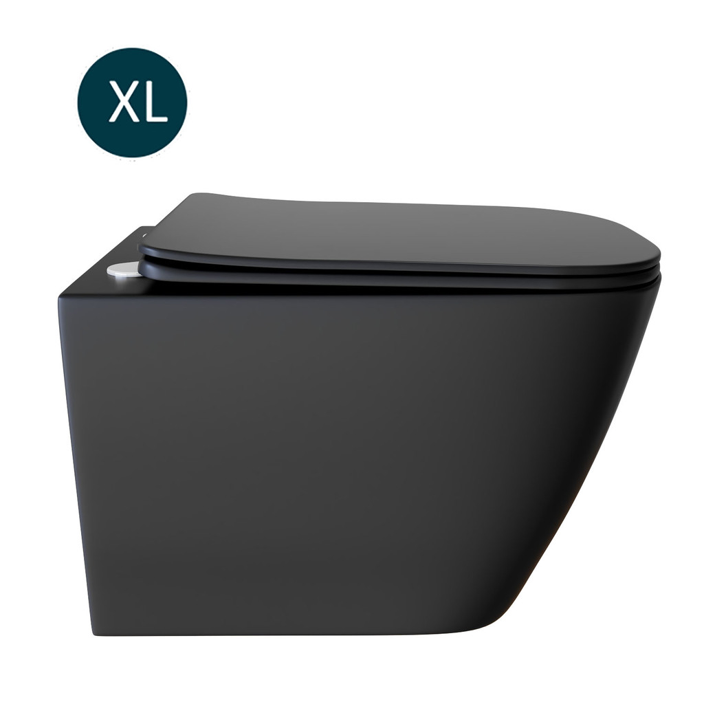 Унитаз подвесной безободковый WAVE QUADRO сид. дюропласт, м/л, быстр, ЧЕРНЫЙ матовый, XL