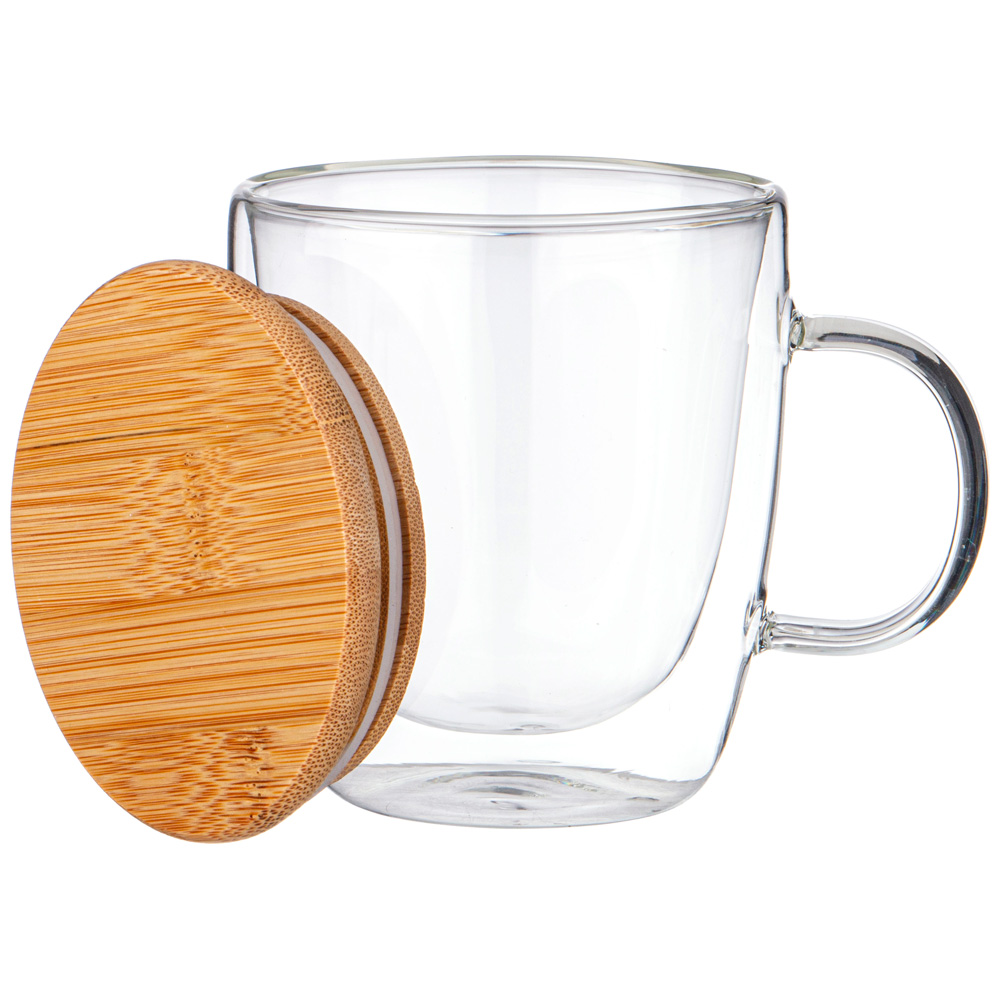 КРУЖКА С ДВОЙНЫМИ СТЕНКАМИ, DOUBLE-WALL, 410 МЛ. С БАМБУК.КРЫШКОЙ, КОР=24ШТ.