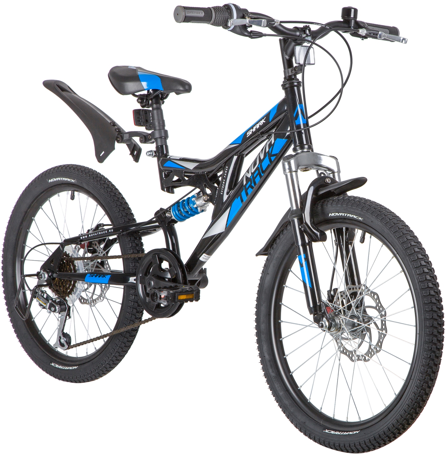 Велосипед NOVATRACK 20, SHARK чёрный, сталь, 6-скор, Microshift/Power, диск.тормоз STG