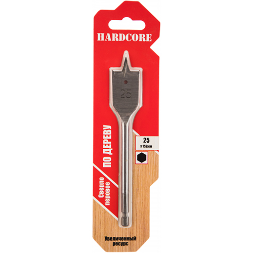 Сверло по дереву перовое 25х152мм с подрезателями Hardcore, 5/360