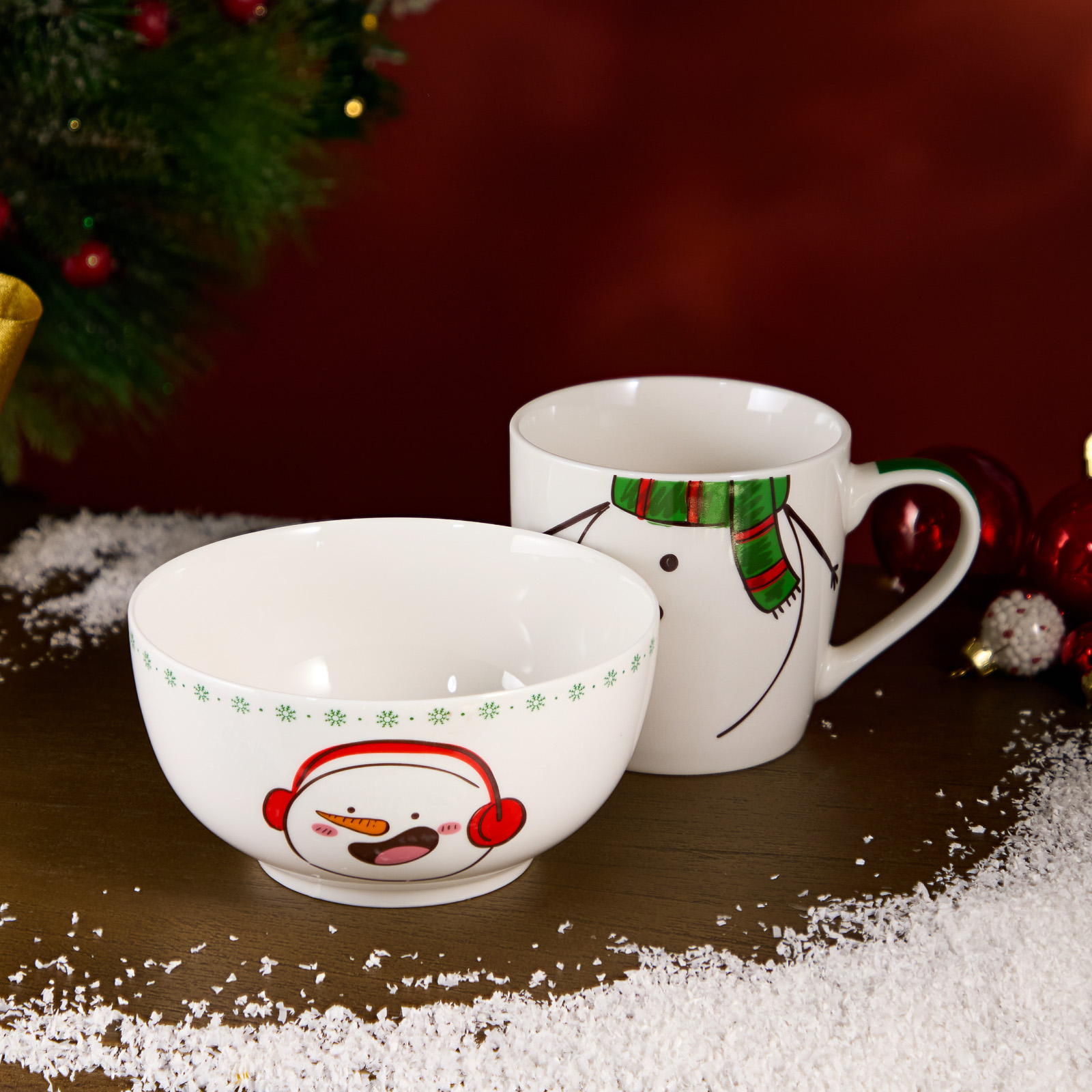 НАБОР ПОСУДЫ LEFARD, СНЕГОВИК, 2 ПР., КРУЖКА 360МЛ, САЛАТНИК 500МЛ