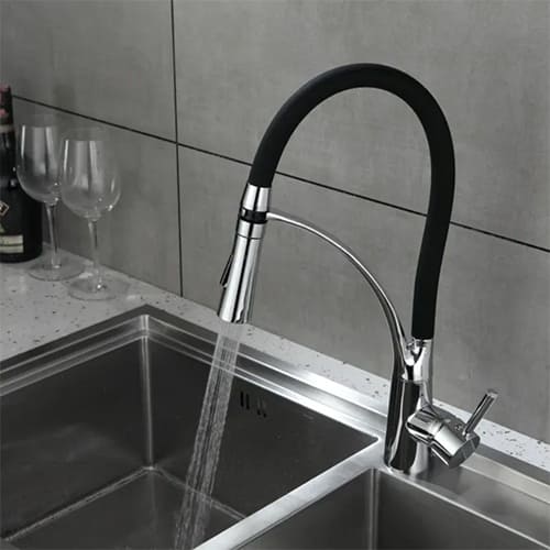 Смеситель для кухни DIKALAN D40035 хром, высокий гибкий черный излив, 1/12