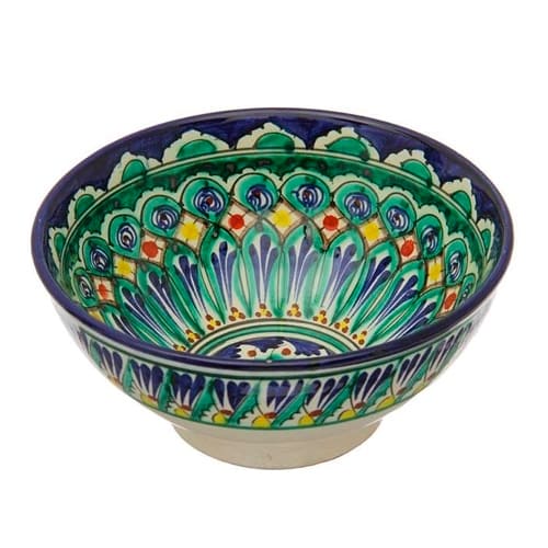 Тарелка КОСА 15,5см синяя средняя h-8 см. , ручная роспись, Риштанская керамика Узбекистан, 1/50