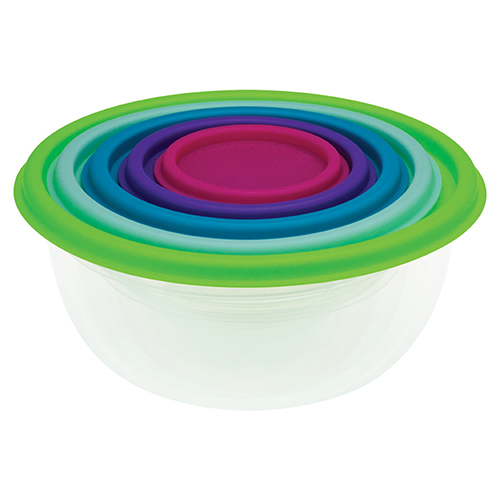 Миска пластмассовая круглая 0,08л, 0,2л, 0,5л, 1,0л, 2,0л набор РАДУГА 5шт, микс разноцв. , 1/16