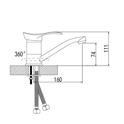 Смеситель для кухни DIKALAN D4201-2 короткий излив, 1/12