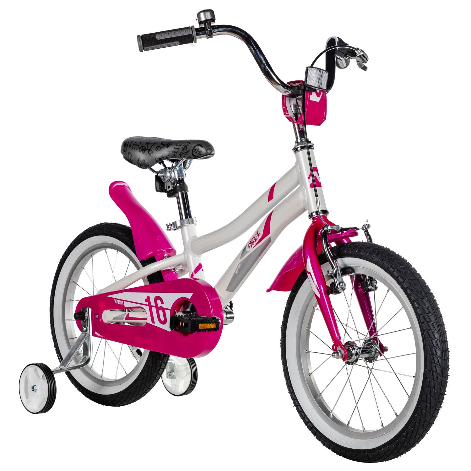 Велосипед NOVATRACK 16, NOVARA алюм., белый, пер.руч., зад.нож. тормоз, короткие крылья, полная защи