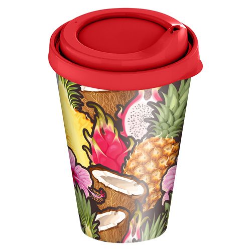 Стакан с крышкой 420 мл Homver 223159090/00, с декором Тропики, микс