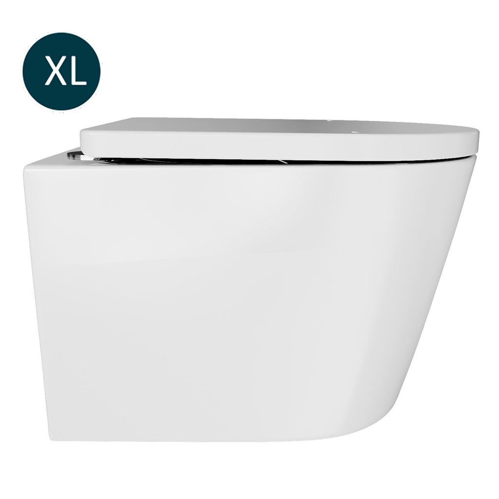 Унитаз подвесной безободковый WAVE KORAL Tornado1.0, сид. дюропласт, м/л, быстр, БЕЛЫЙ глянец, XL