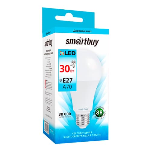 Лампочка светодиодная E27 30Вт 4000К Smartbuy груша, 10/100