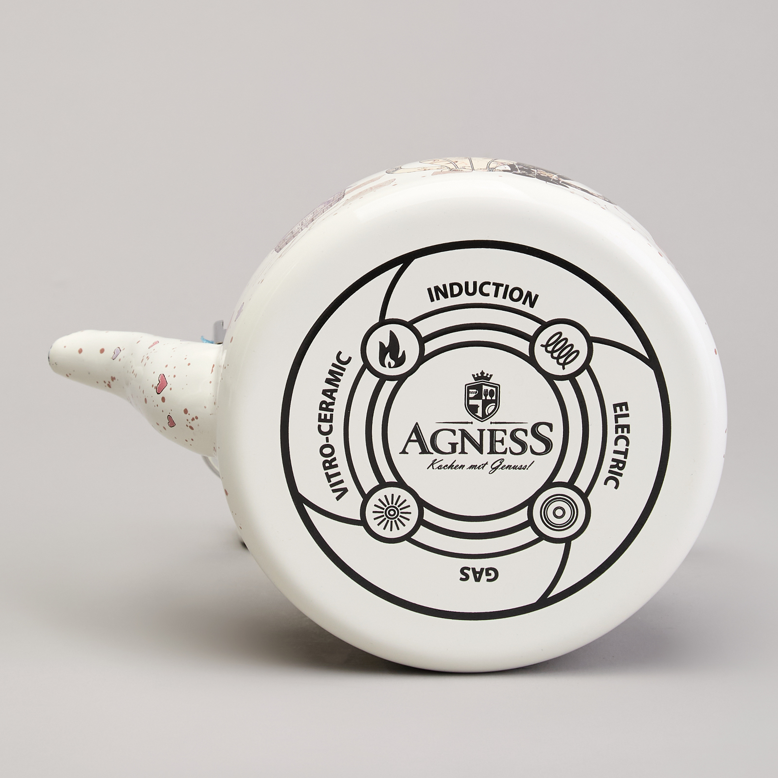 ЧАЙНИК AGNESS ЭМАЛИРОВАННЫЙ СО СЪЕМНЫМ ФИЛЬТРОМ ИЗ НЖС СЕРИЯ, LAVANDER CATS,  0, 85 Л