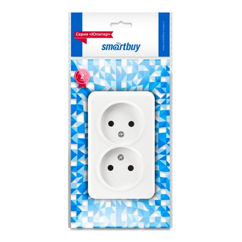 Розетка ОП 2-местн б/з 10А Smartbuy 250В белая, SBE-03w-10-S2-N, Юпитер, 1/108