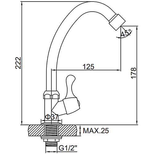 Смеситель для кухни LEDEME 4395 1/2 керам на одну воду, карт. кран-букса, 1/30