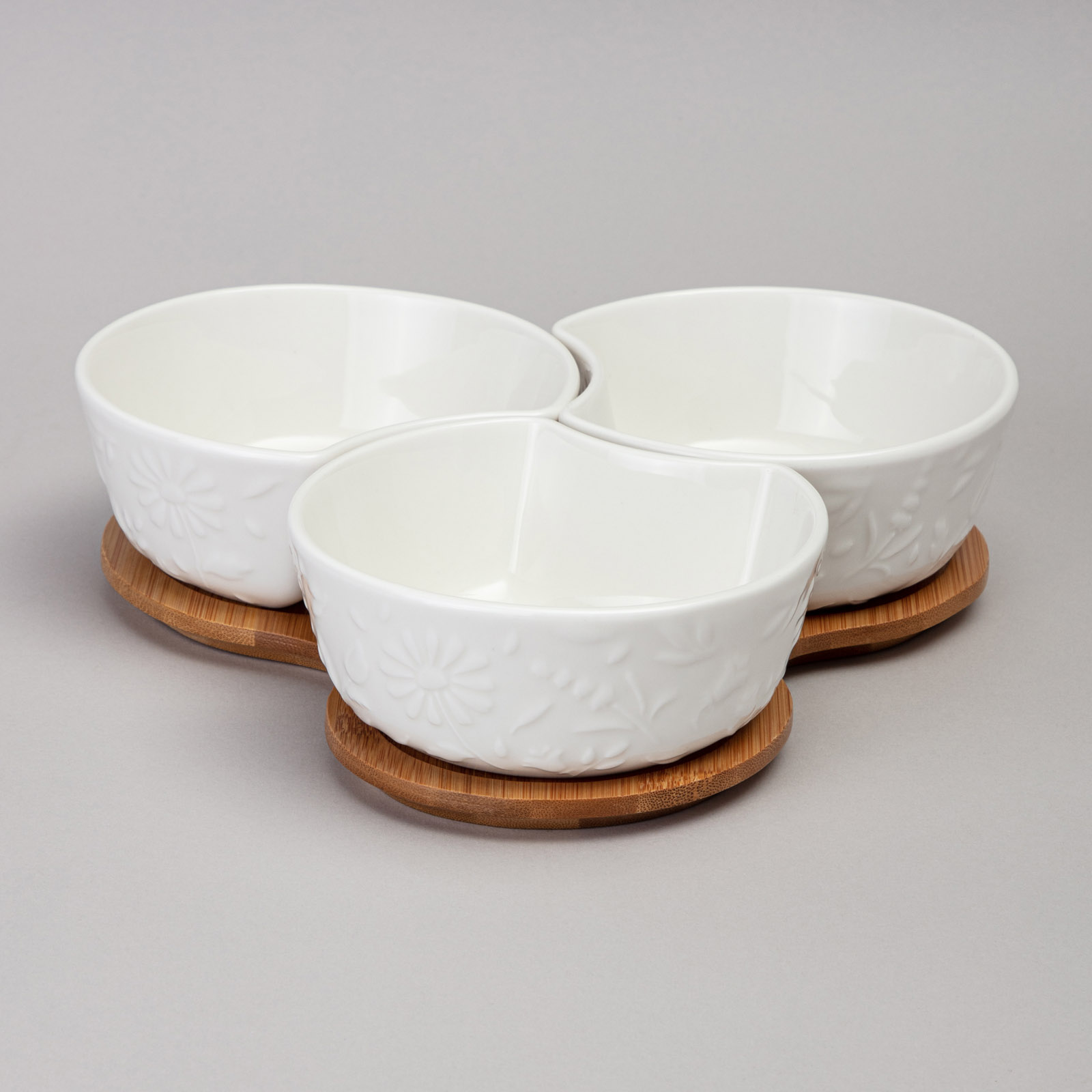 МЕНАЖНИЦА 3 СЕКЦИИ LEFARD, FLOWERS STORY, НА ДЕРЕВ. ПОДСТАВКЕ 22*22*6 СМ 250 МЛ