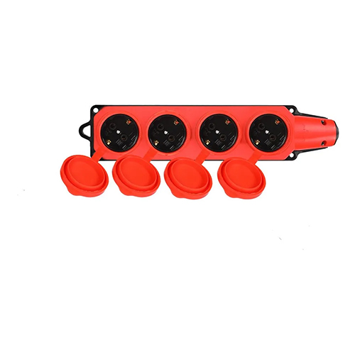 Розетка 4-х местн с защитными крышками каучуковая 230В, 2P+PE, 16A, IP44, красная Smartbuy, SBE-16-4-00-Rr, 1/40