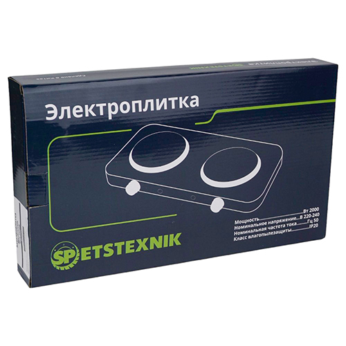 Плитка электрическая двухконфорочная 230 В, 2000 Вт., черный, 1/6