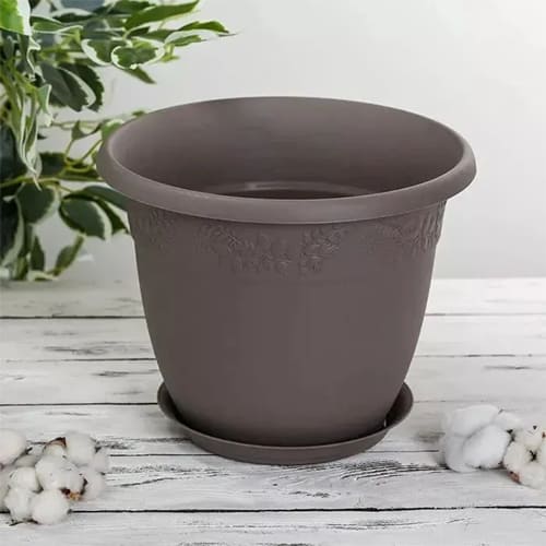 Горшок для цветов Рябина d-250мм 5л с поддоном Французский серый, 1/16