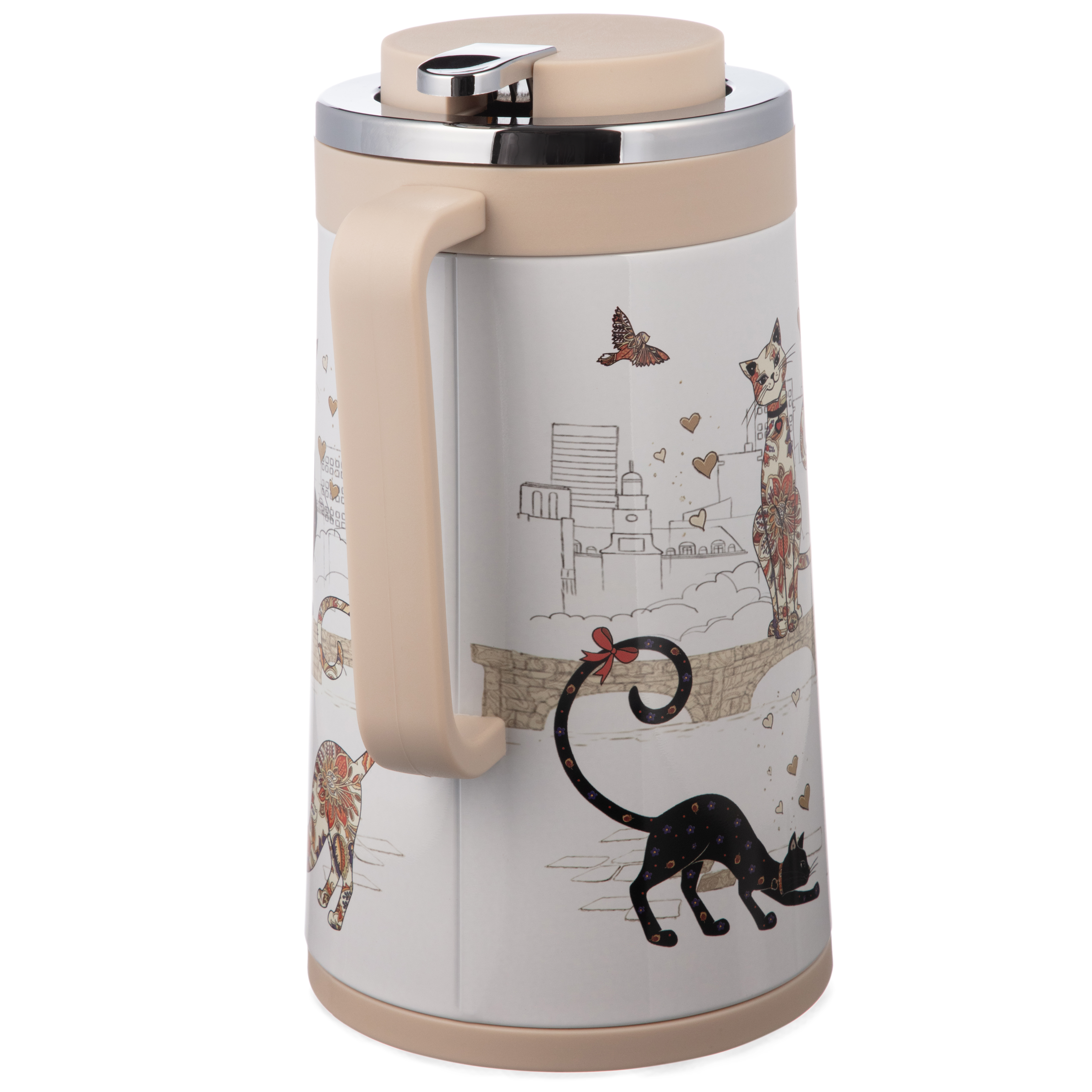 ТЕРМОС СО СТЕКЛЯННОЙ КОЛБОЙ, 950 МЛ, КРЫШКА С КЛАПАНОМ, СЕРИЯ, ПАРИЖСКИЕ КОТЫ,