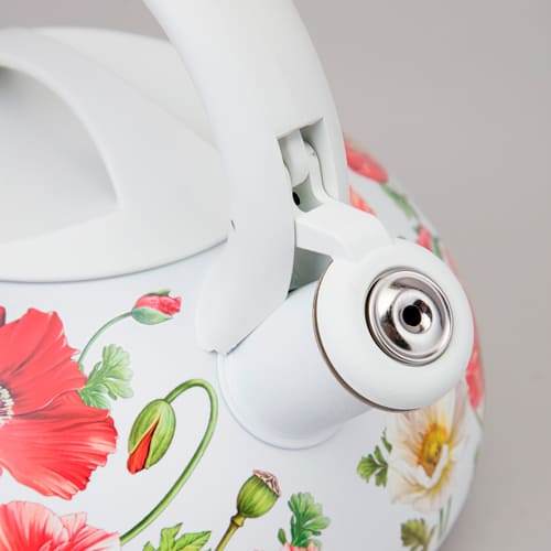 ЧАЙНИК AGNESS, БЕЛЫЕ МАКИ, СО СВИСТКОМ 3 Л