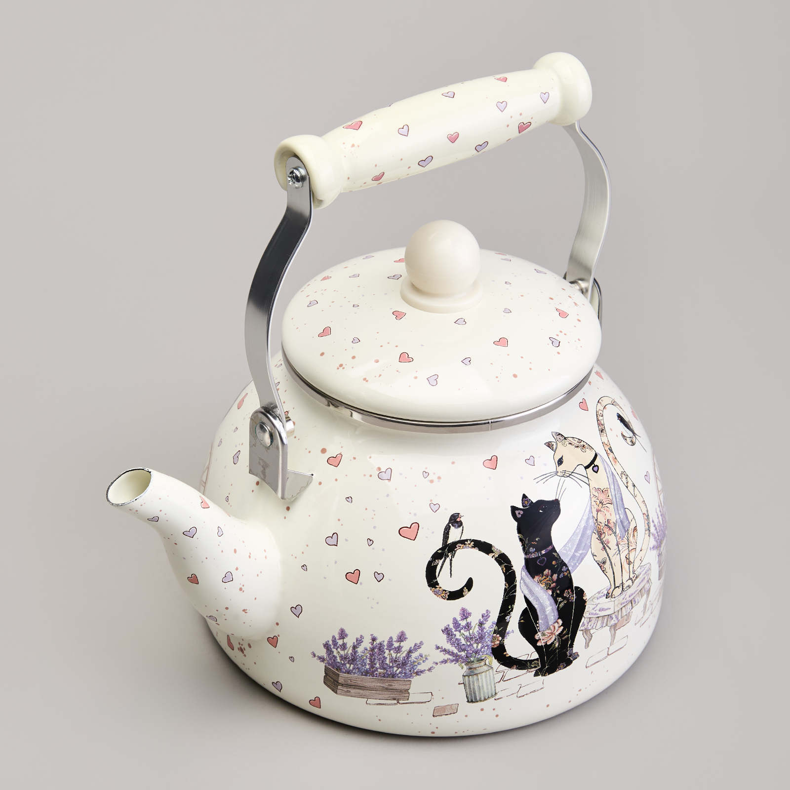 ЧАЙНИК AGNESS ЭМАЛИРОВАННЫЙ СЕРИЯ "LAVANDER CATS", 2,6 Л