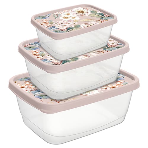 Комплект контейнеров для продуктов Homver 221160827/06, прямоугольные 0.5 л, 0.85 л, 1.5 л, с декором, бежевый, 3 шт