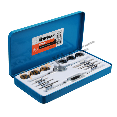 Метчик и плашка набор 14пр М3-М10 Ермак, 1/24