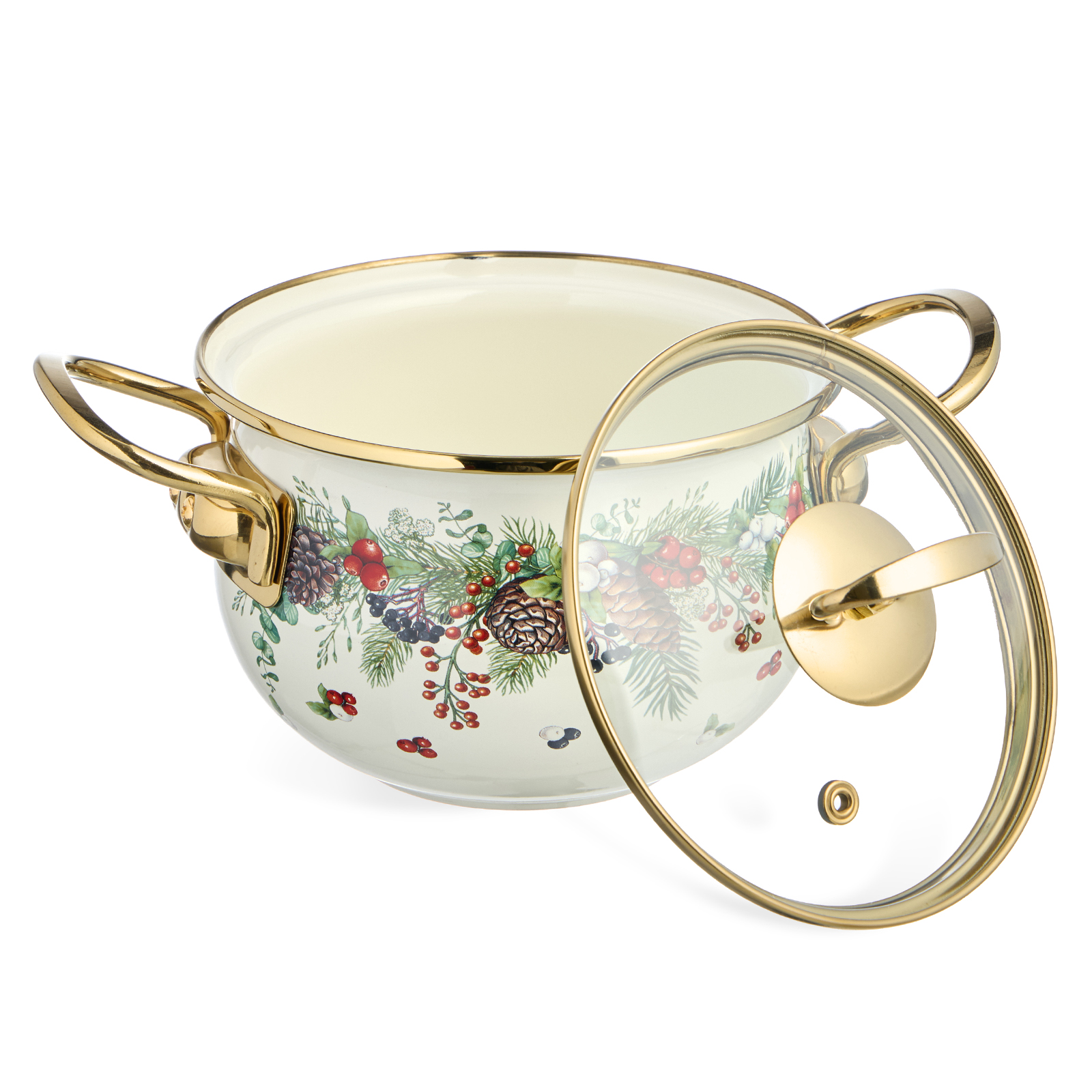 КАСТРЮЛЯ ЭМАЛИРОВАННАЯ AGNESS СО СТЕКЛЯННОЙ КРЫШКОЙ СЕРИЯ, CELEBRATION,  1.5 Л, 16*10 СМ