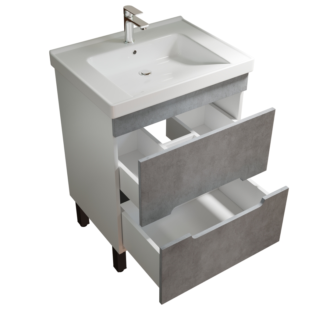 Тумба д/ванной, Честер -60,  ОТДЕЛЬНО ПРИОБРЕТАЕТСЯ РАКОВИНА Бетон под раковину Грэйс- 60, DREJA, ПВХ, раковина в комплект не входит