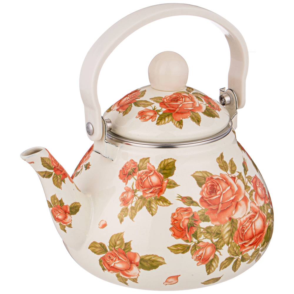 ЧАЙНИК AGNESS ЭМАЛИРОВАННЫ СО СЪЕМНЫМ ФИЛЬТРОМ ИЗ НЖС, СЕРИЯ, КОРЕЙСКАЯ РОЗА, 1, 3 Л