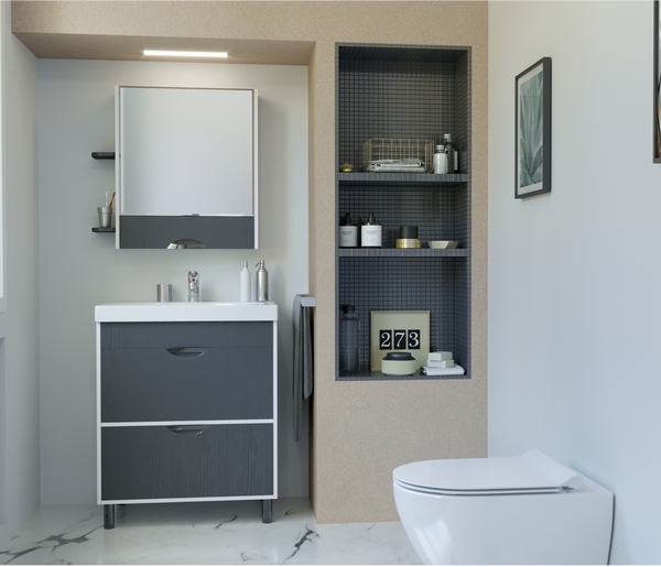 Зеркальный шкаф, Байкал-60, без подсветки, без полок, ПВХ