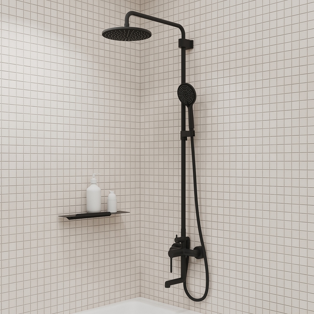 Душевая система 35к IDDIS AIGBL3Fi06, Aiger, лейка, Тропический душ, ЧЕРНЫЙ матовый