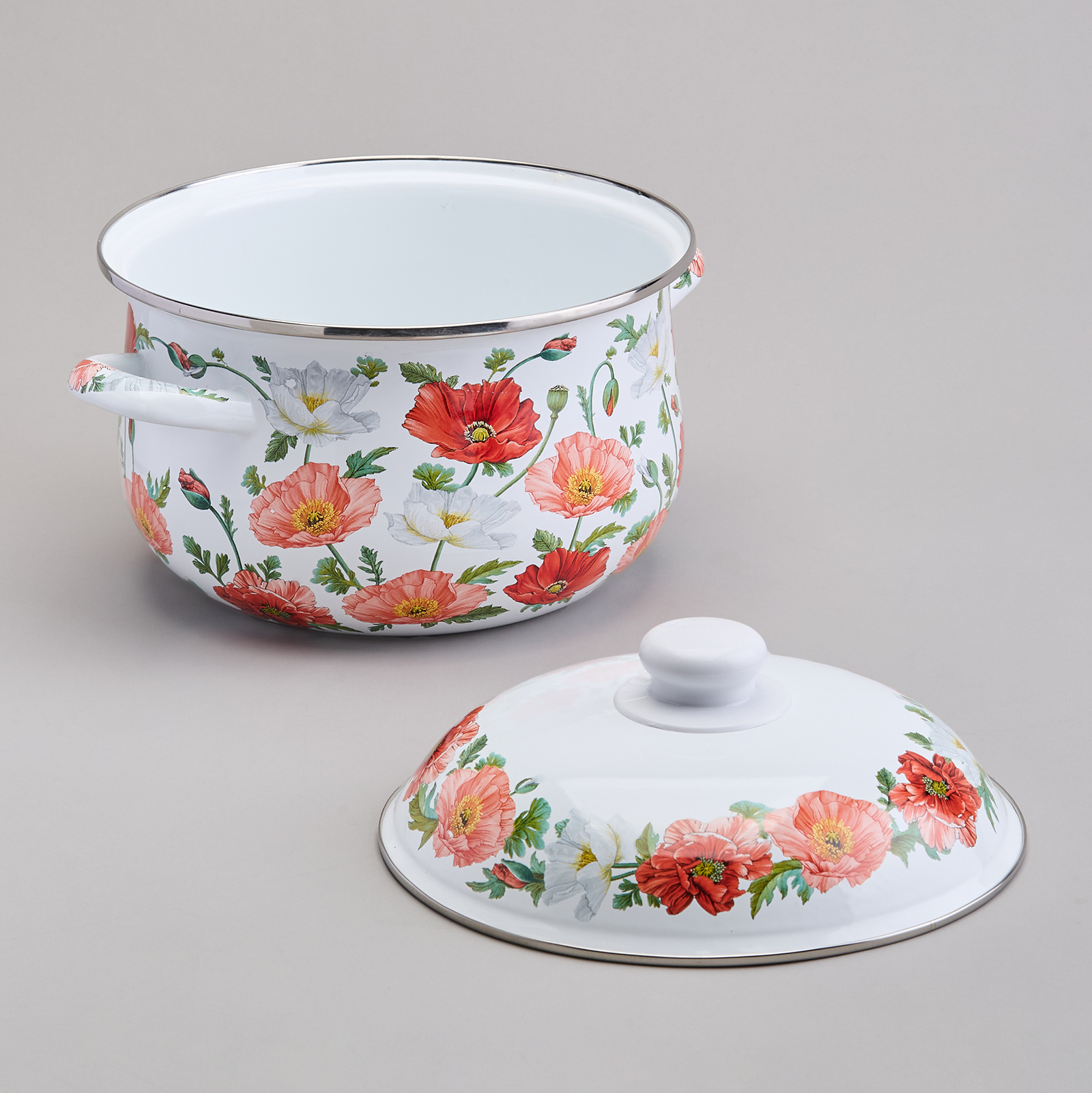 КАСТРЮЛЯ AGNESS ЭМАЛИРОВАННАЯ С ЭМАЛ.КРЫШКОЙ СЕРИЯ, МАКИ,  3.6 Л, 22*13 СМ