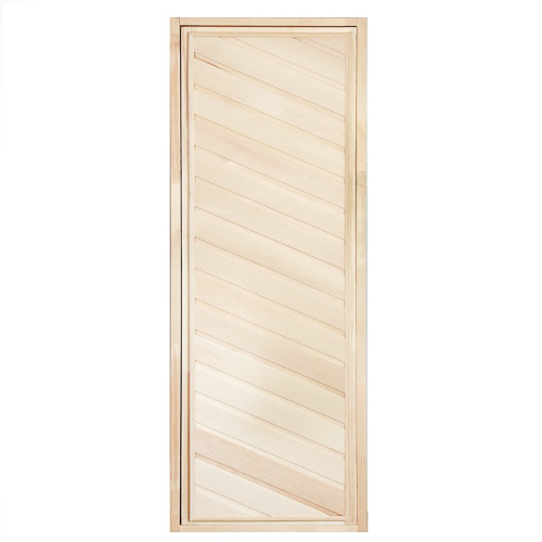 Дверь для бани БАННАЯ ЛИНИЯ глухая, диагональная 1.9 х 0.7 м, липа класс А, коробка из липы, петли