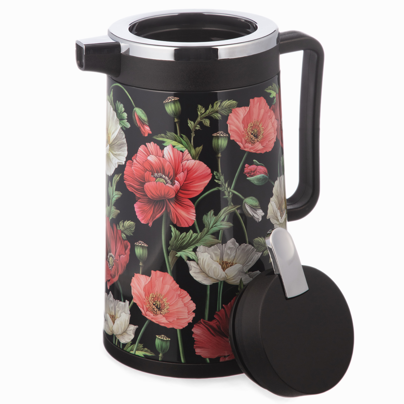 ТЕРМОС СО СТЕКЛЯННОЙ КОЛБОЙ, 950 МЛ, КРЫШКА С КЛАПАНОМ, СЕРИЯ, МАКИ,