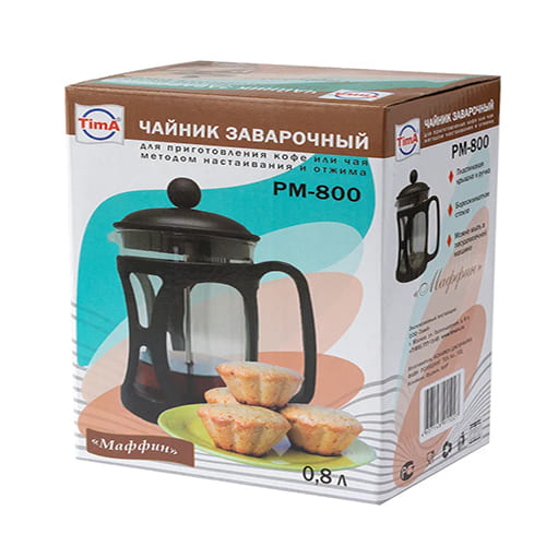 Чайник заварочный 800мл Френч-пресс МАФФИН TIMA, 1/24