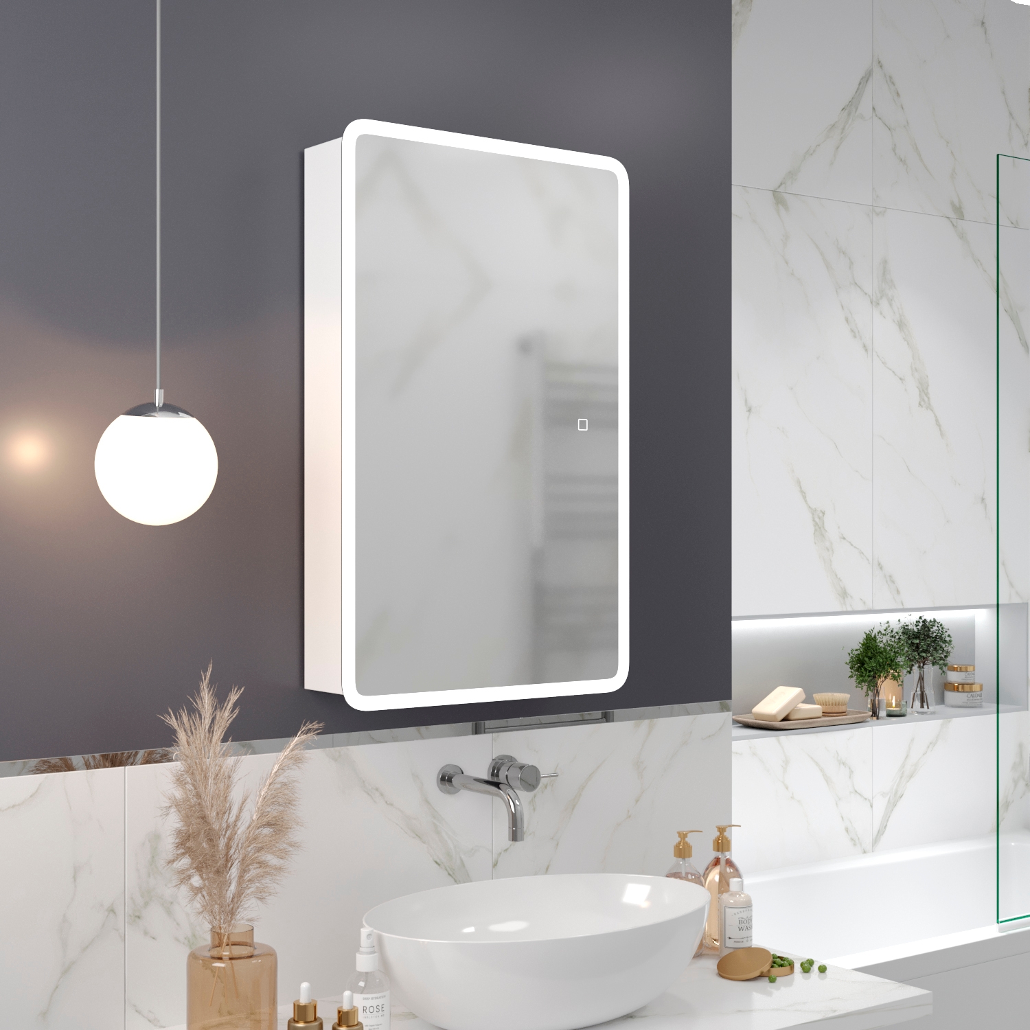 Зеркальный шкаф MIXLINE, Сканди, 500*800, ШВ универсал., сенсорный выкл., светодиодная подсветка