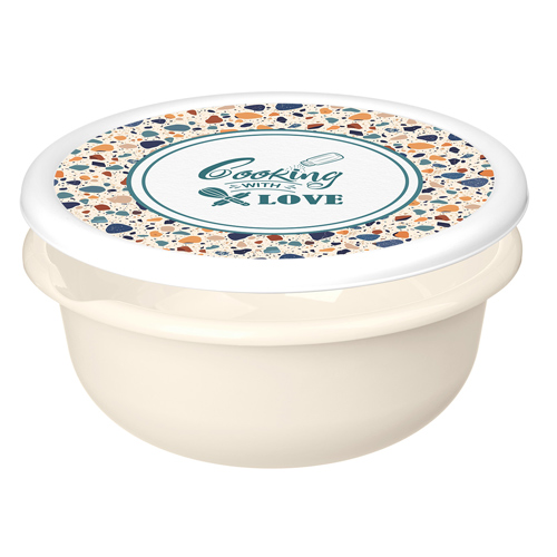 Миска с крышкой 1.2 л Homver Modena 223133825/01, с декором Терраццо светло-бежевая