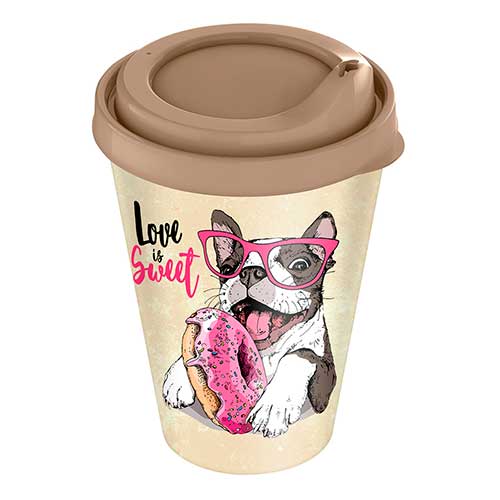 Стакан с крышкой 420 мл Homver 221133827/01, с декором, бежевый