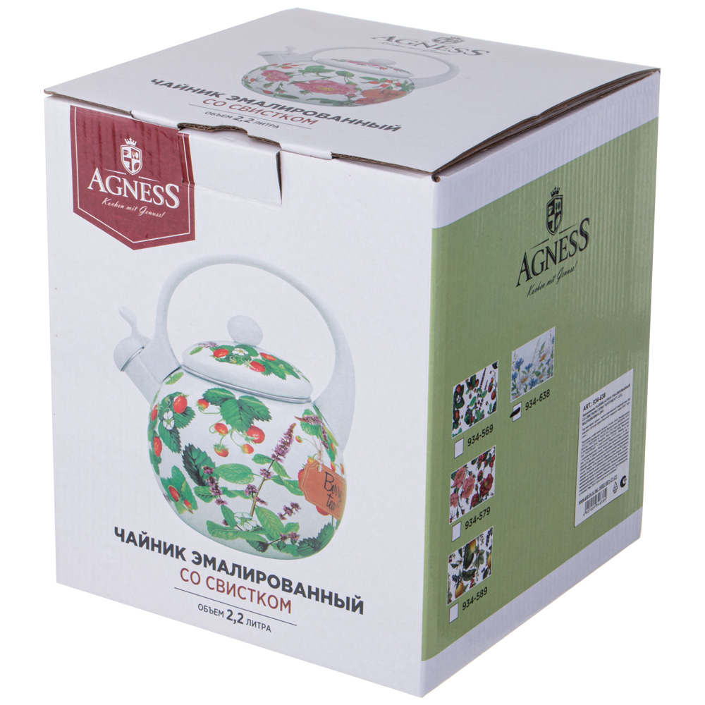 ЧАЙНИК AGNESS ЭМАЛИРОВАННЫЙ СО СВИСТКОМ СЕРИЯ, SENTIMENT,  2, 2Л, ИНДУКЦИОННОЕ ДНО