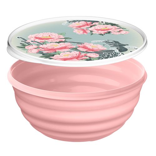 Миска с крышкой  3.2 л Homver Latina 223152408/04, с декором Сад пионов, розовая