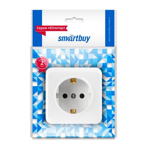 Розетка 1-местная 16А с заземлением белая, керамика Юпитер Smartbuy, SBE-03w-16-S1-Z-c, 1/200