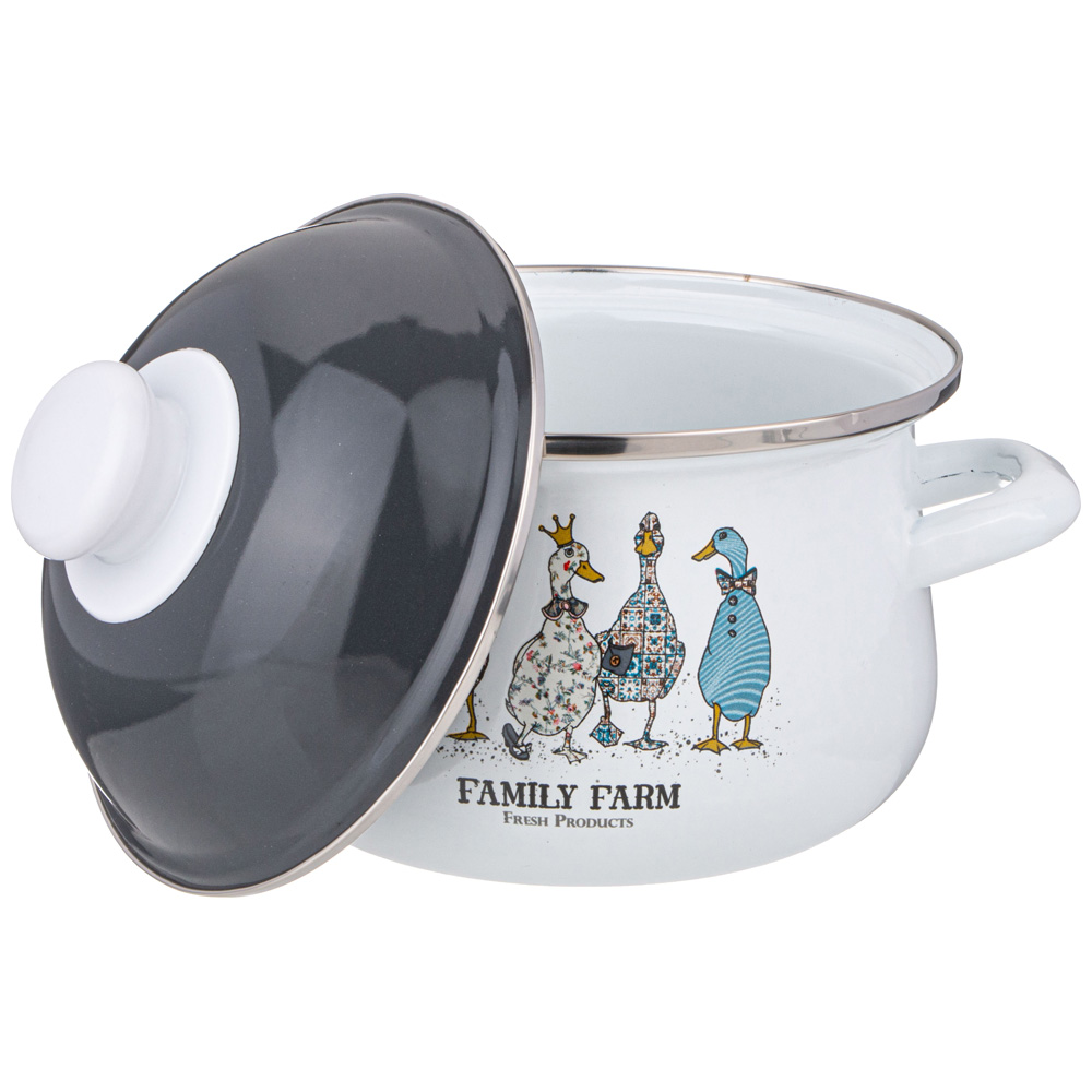 КАСТРЮЛЯ AGNESS ЭМАЛИРОВАННАЯ С ЭМАЛ.КРЫШКОЙ СЕРИЯ, FAMILY FARM,  1.5 Л, 16*10 СМ