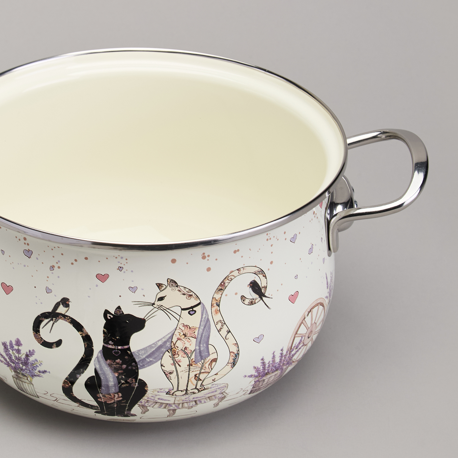 КАСТРЮЛЯ AGNESS ЭМАЛИРОВАННАЯ СО СТЕКЛЯННОЙ КРЫШКОЙ СЕРИЯ, LAVANDER CATS,  3, 8 Л ДИА. 22СМ